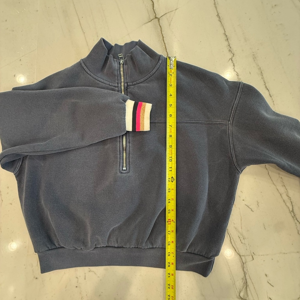 Sundry Navy Half-Zip Pullover Sweatshirt with Striped Cuffs - Picture 5 of 8